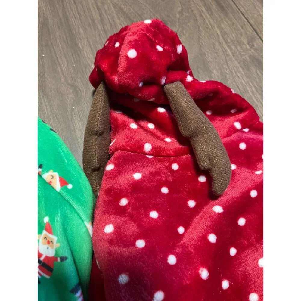 Santa & Reindeer Polka Dot Dog Pajamas 2-Pack Small Adorable Holiday Pet Outfit